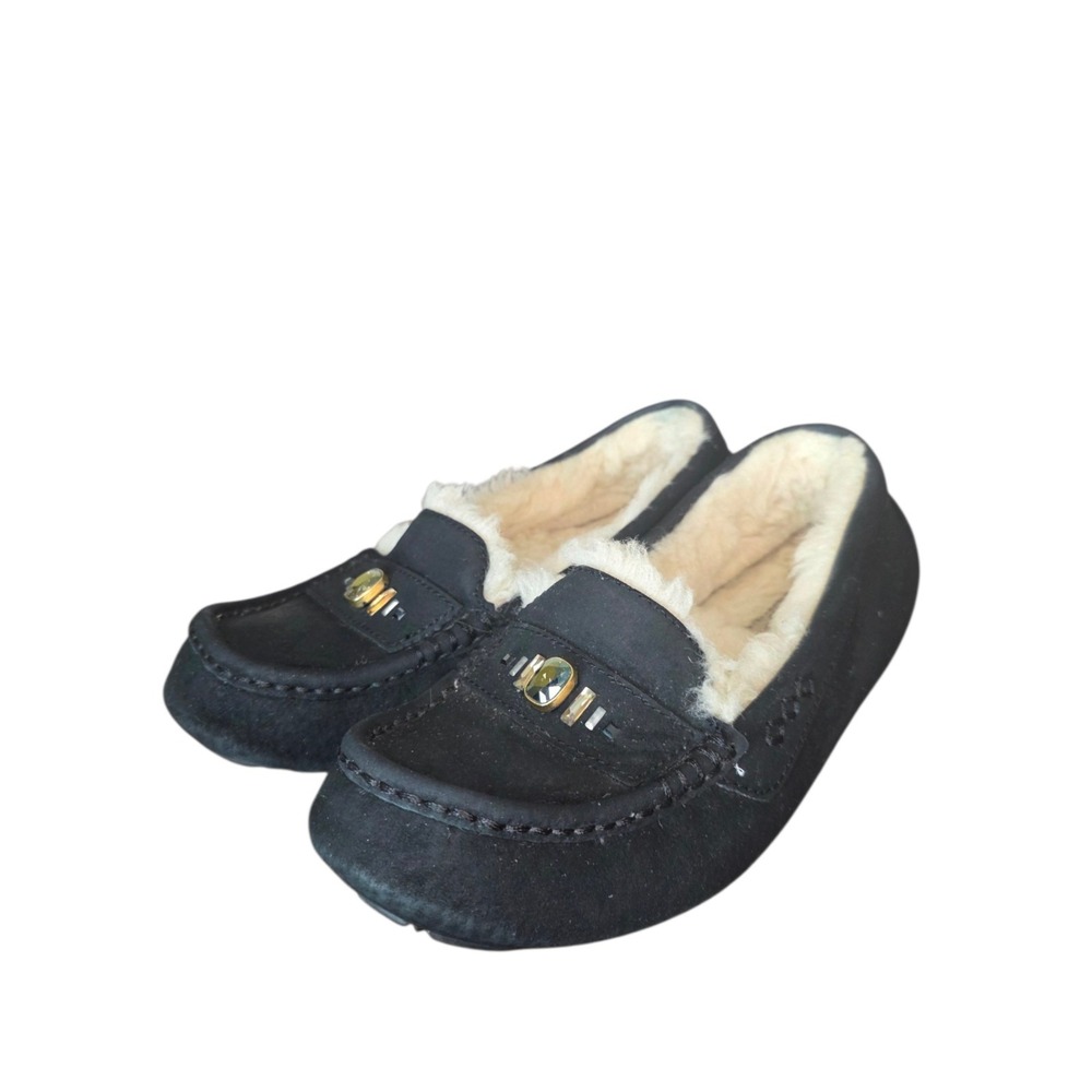 UGG Ansley Black Suede Shearling Moccasin Slippers Women 8 View 3